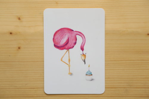 Postkarte – "Flamingoparty"